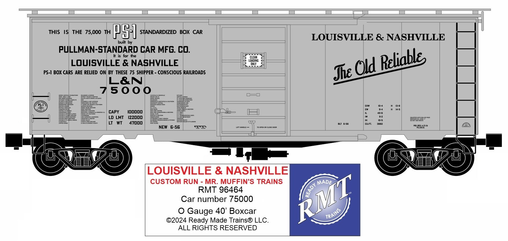 Ready Made Trains RMT-96464-2 - 40" PS-1 Boxcar "Louisville & Nashville" #75000 - Custom Run for MrMuffin'sTrains