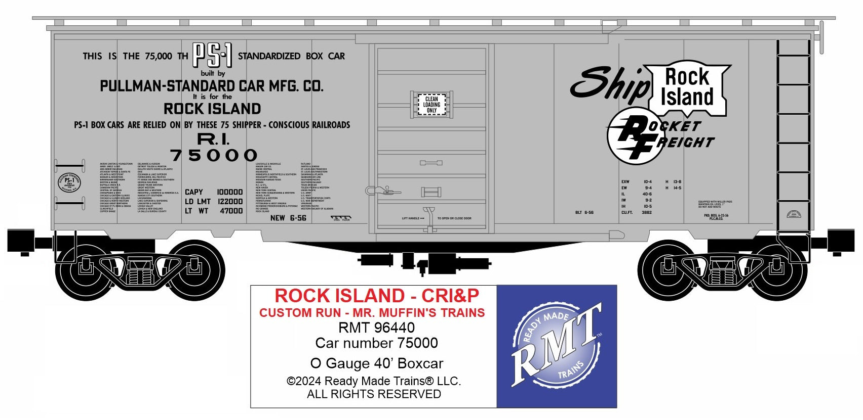 Ready Made Trains RMT-96440 - 40" PS-1 Boxcar "Rock Island" #75000 - Custom Run for MrMuffin'sTrains