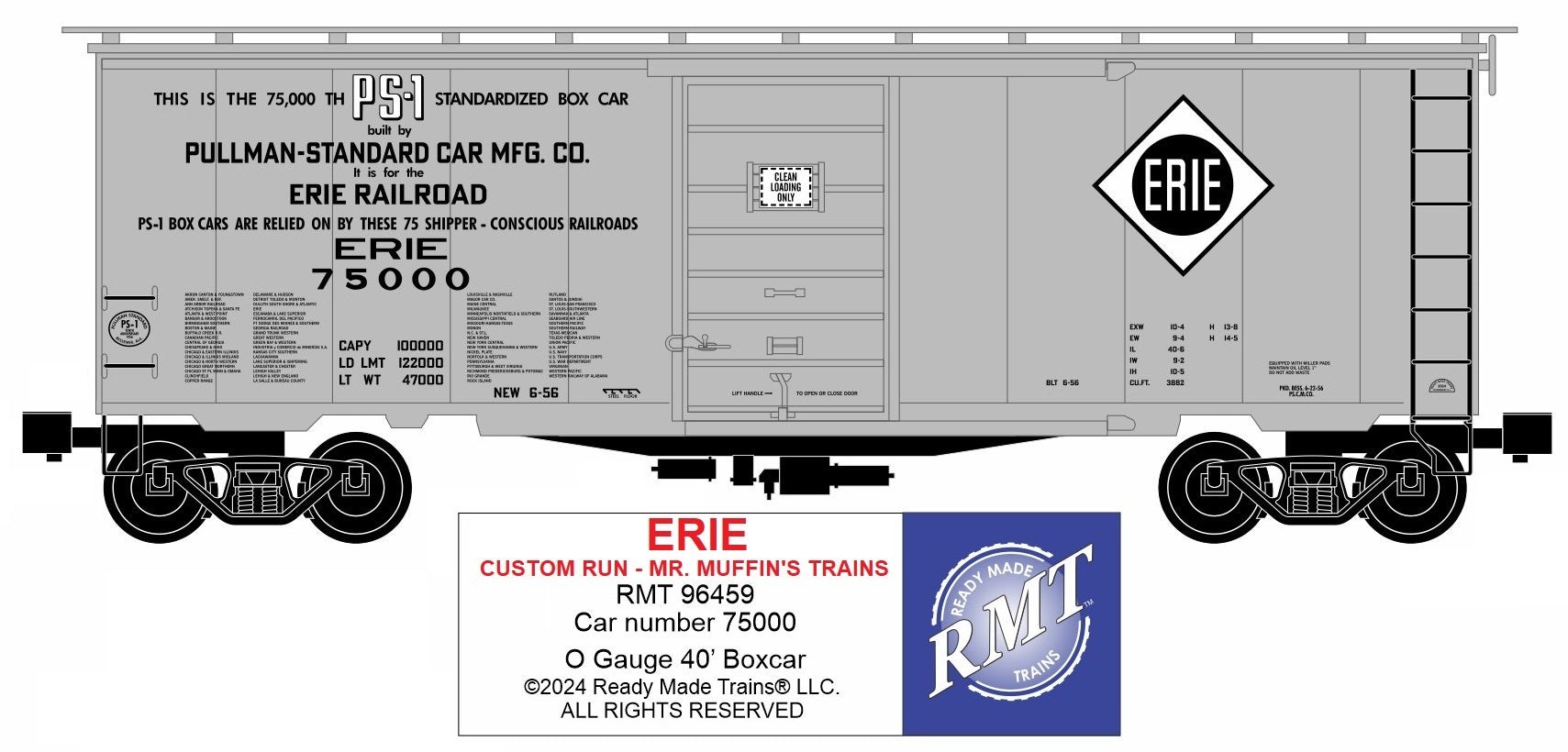 Ready Made Trains RMT-96459 - 40" PS-1 Boxcar "Erie" #75000 - Custom Run for MrMuffin'sTrains