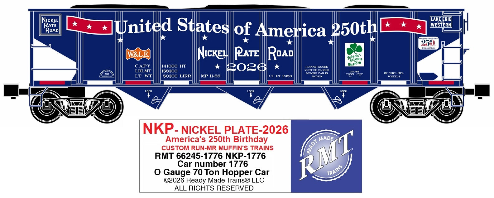Ready Made Trains RMT-66245-1776 - 70 Ton 3-Bay Coal Hopper Car "Nickel Plate Road" #1776 w/ Load (3-Car) - Custom Run for MrMuffin'sTrains