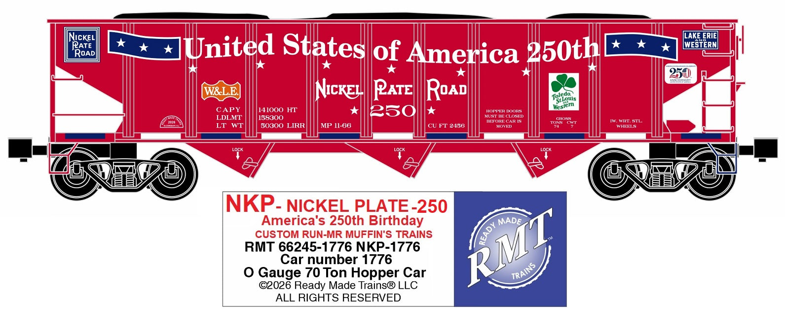 Ready Made Trains RMT-66245-1776 - 70 Ton 3-Bay Coal Hopper Car "Nickel Plate Road" #1776 w/ Load (3-Car) - Custom Run for MrMuffin'sTrains