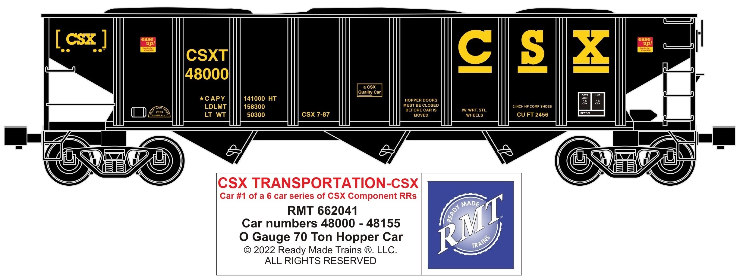 Ready Made Trains RMT-66204-1 - 70 Ton 3-Bay Coal Hopper Car "CSX" w/ Load (CSX Transportation)
