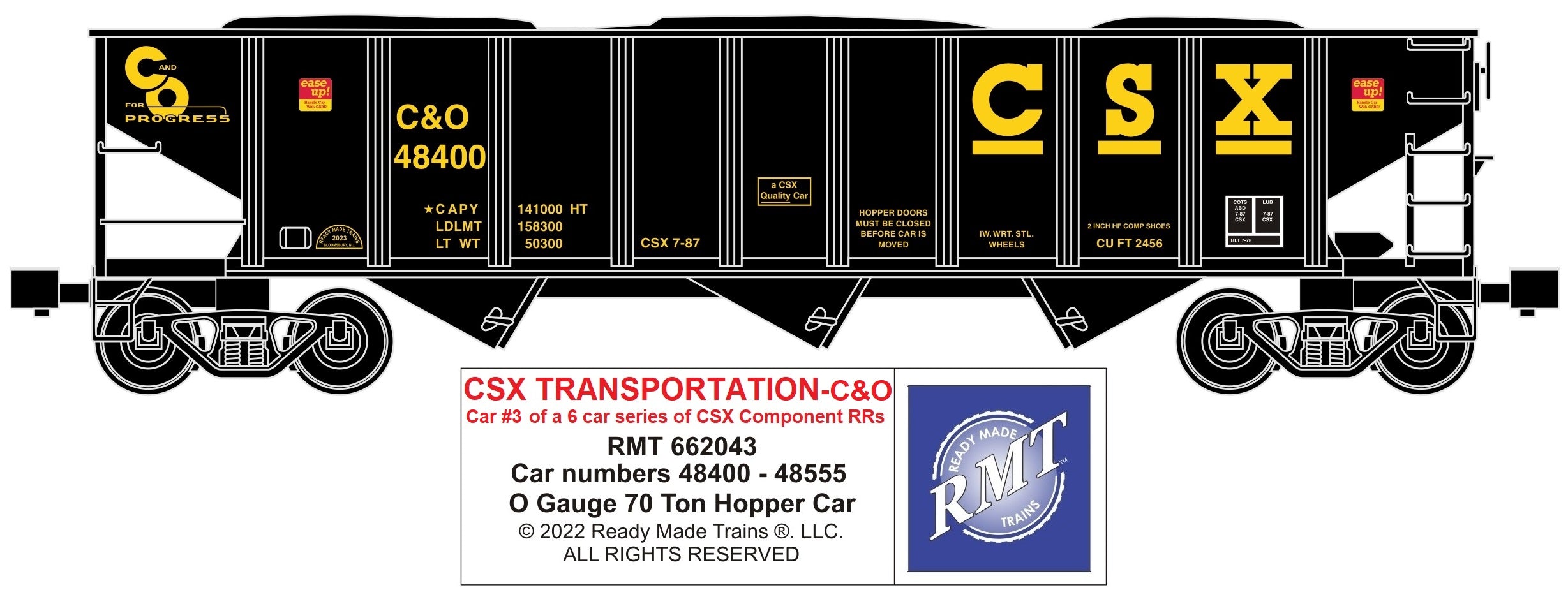 Ready Made Trains RMT-66204-3 - 70 Ton 3-Bay Coal Hopper Car "CSX" w/ Load (Chesapeake & Ohio)
