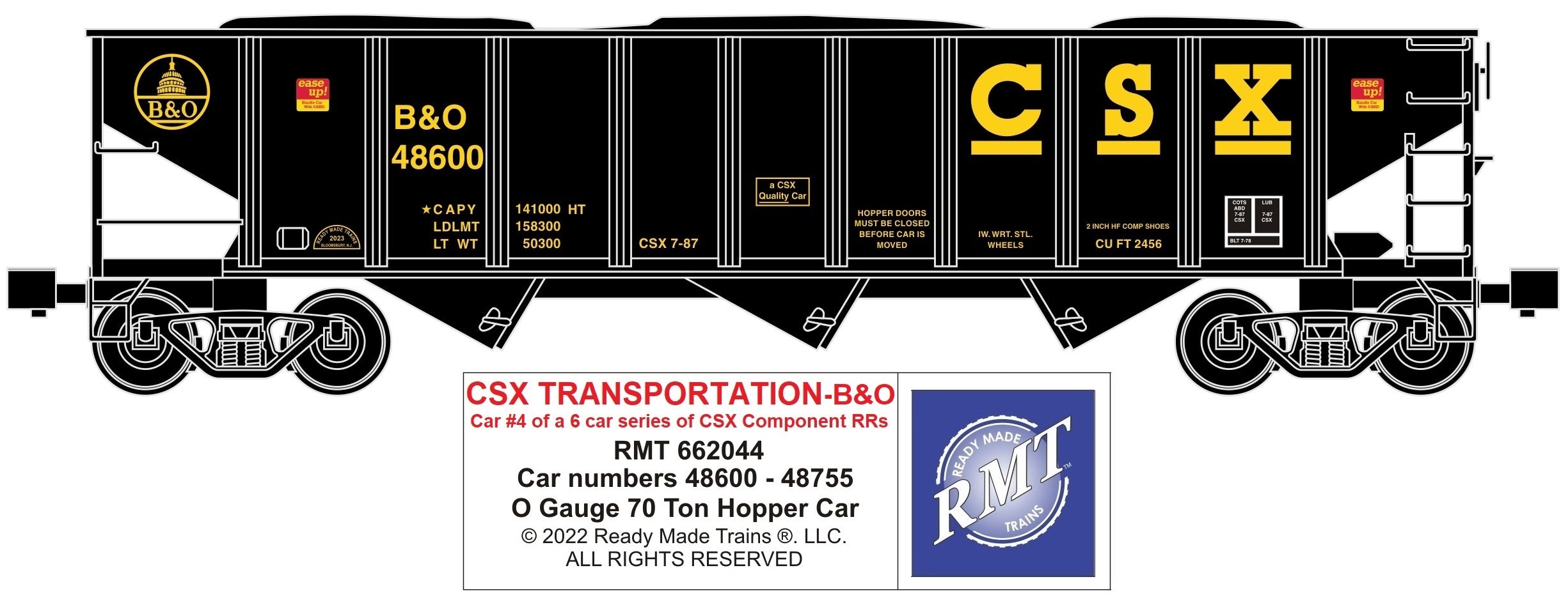 Ready Made Trains RMT-66204-4 - 70 Ton 3-Bay Coal Hopper Car "CSX" w/ Load (Baltimore & Ohio)
