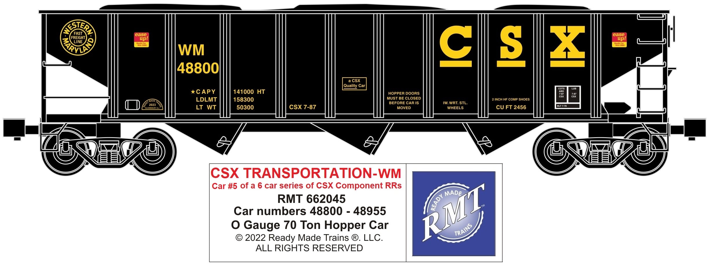 Ready Made Trains RMT-66204-5 - 70 Ton 3-Bay Coal Hopper Car "CSX" w/ Load (Western Maryland)