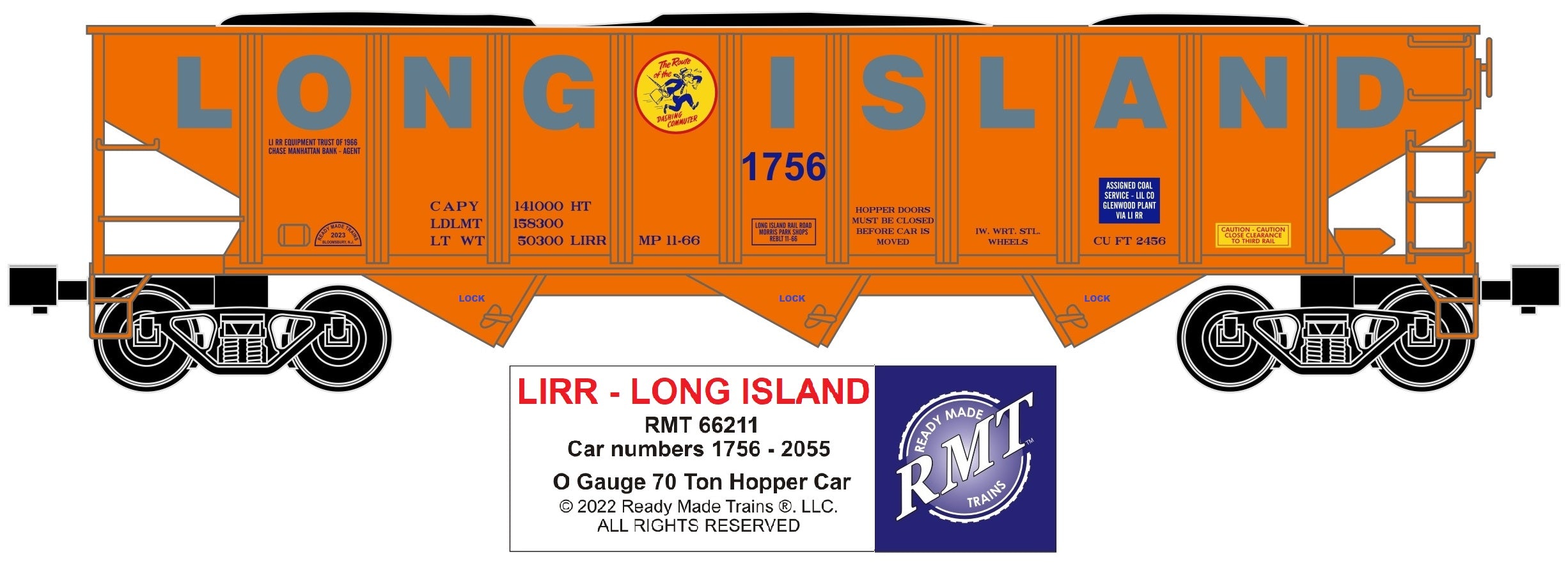 Ready Made Trains RMT-66211 - 70 Ton 3-Bay Coal Hopper Car "Long Island" w/ Load (Dashing Dan"
