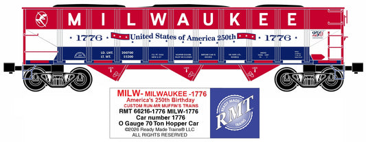 Ready Made Trains RMT-66216-1776 - 70 Ton 3-Bay Coal Hopper Car "Milwaukee Road" #1776 w/ Load - Custom Run for MrMuffin'sTrains