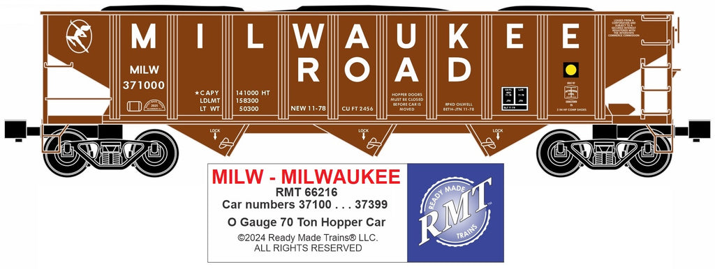 Ready Made Trains RMT-66216 - 70 Ton 3-Bay Coal Hopper Car "Milwaukee Road" w/ Load
