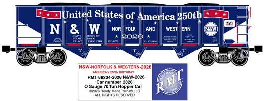 Ready Made Trains RMT-66224-2026 - 70 Ton 3-Bay Coal Hopper Car "Norfolk & Western" #2026 w/ Load