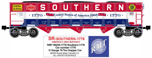 Ready Made Trains RMT-66225-1776 - 70 Ton 3-Bay Coal Hopper Car "Southern" #1776 w/ Load