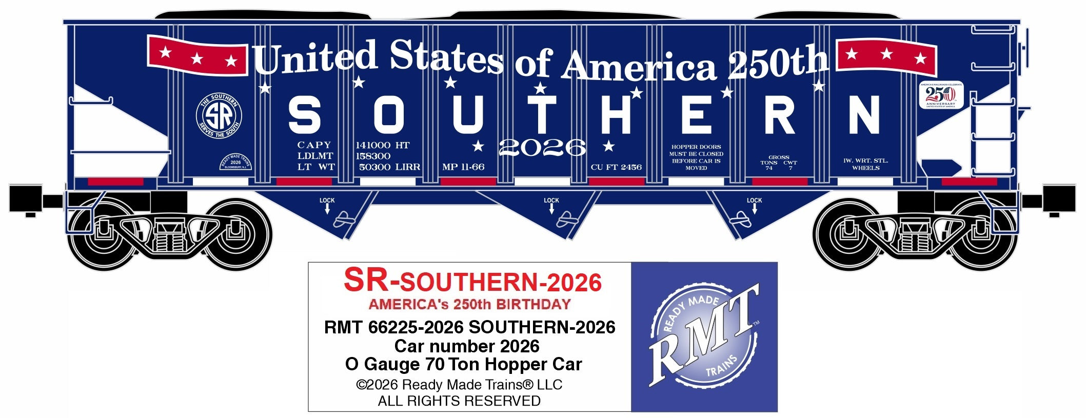 Ready Made Trains RMT-66225-2026 - 70 Ton 3-Bay Coal Hopper Car "Southern" #2026 w/ Load