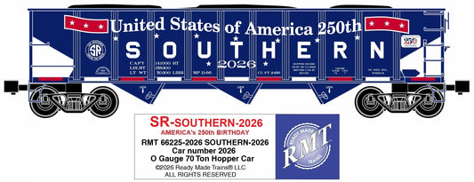 Ready Made Trains RMT-66225-2026 - 70 Ton 3-Bay Coal Hopper Car "Southern" #2026 w/ Load