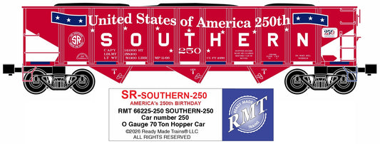 Ready Made Trains RMT-66225-250 - 70 Ton 3-Bay Coal Hopper Car "Southern" #250 w/ Load