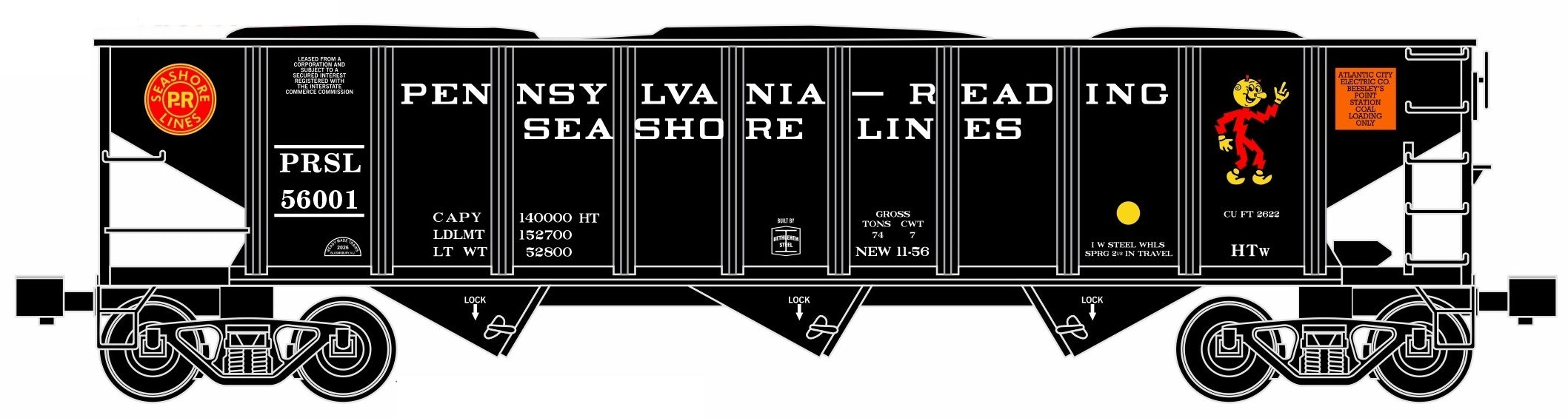 Ready Made Trains RMT-66236 - 70 Ton 3-Bay Coal Hopper Car "Pennsylvania & Reading Seashore"