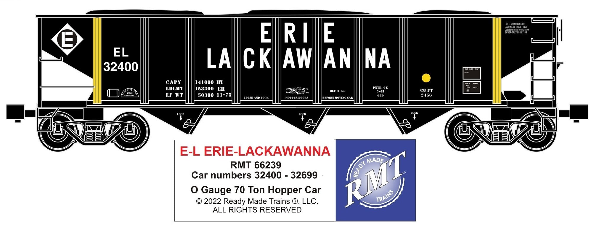 Ready Made Trains RMT-66239 - 70 Ton 3-Bay Coal Hopper Car "Erie Lackawanna" w/ Load