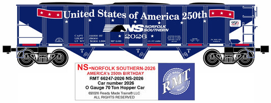 Ready Made Trains RMT-66247-2026 - 70 Ton 3-Bay Coal Hopper Car "Norfolk Southern" #2026 w/ Load