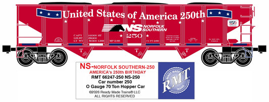Ready Made Trains RMT-66247-250 - 70 Ton 3-Bay Coal Hopper Car "Norfolk Southern" #250 w/ Load