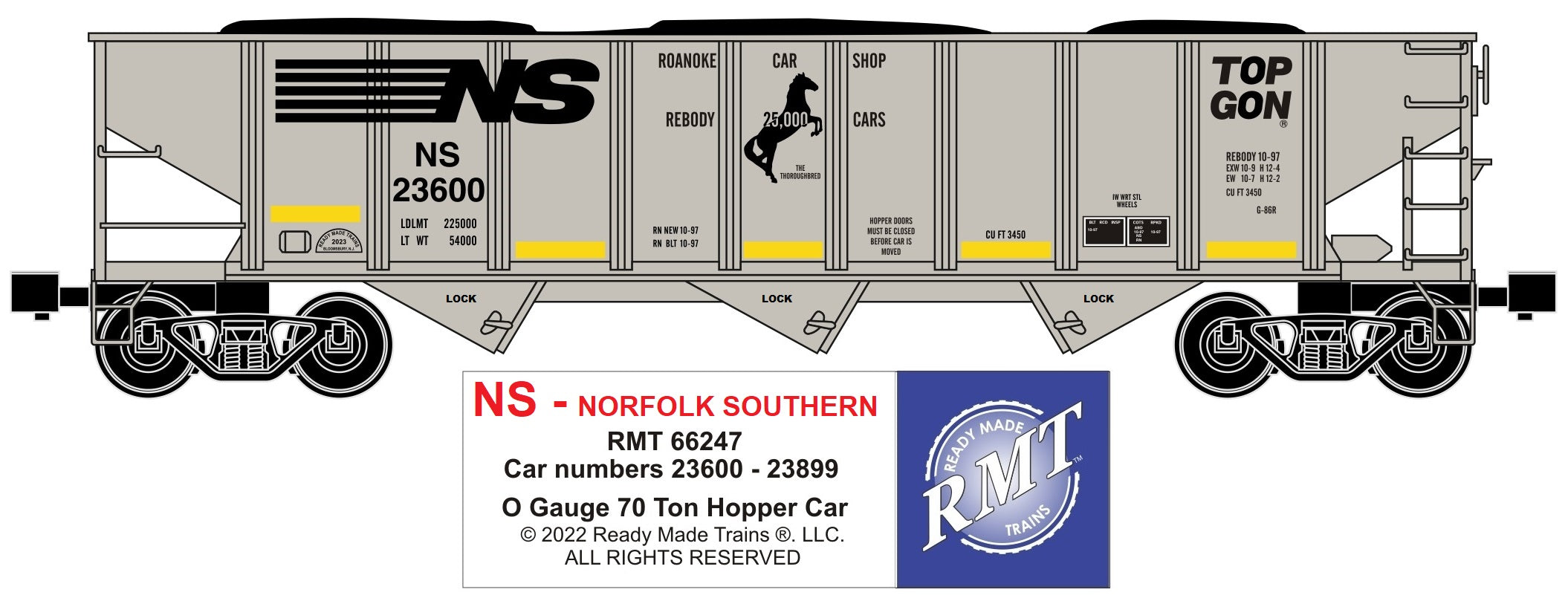 Ready Made Trains RMT-66247 - 70 Ton 3-Bay Coal Hopper Car "Norfolk Southern" w/ Load
