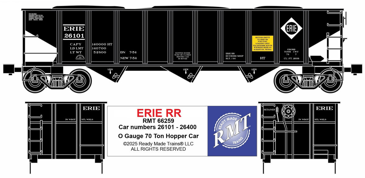 Ready Made Trains RMT-66259 - 70 Ton 3-Bay Coal Hopper Car "Erie"