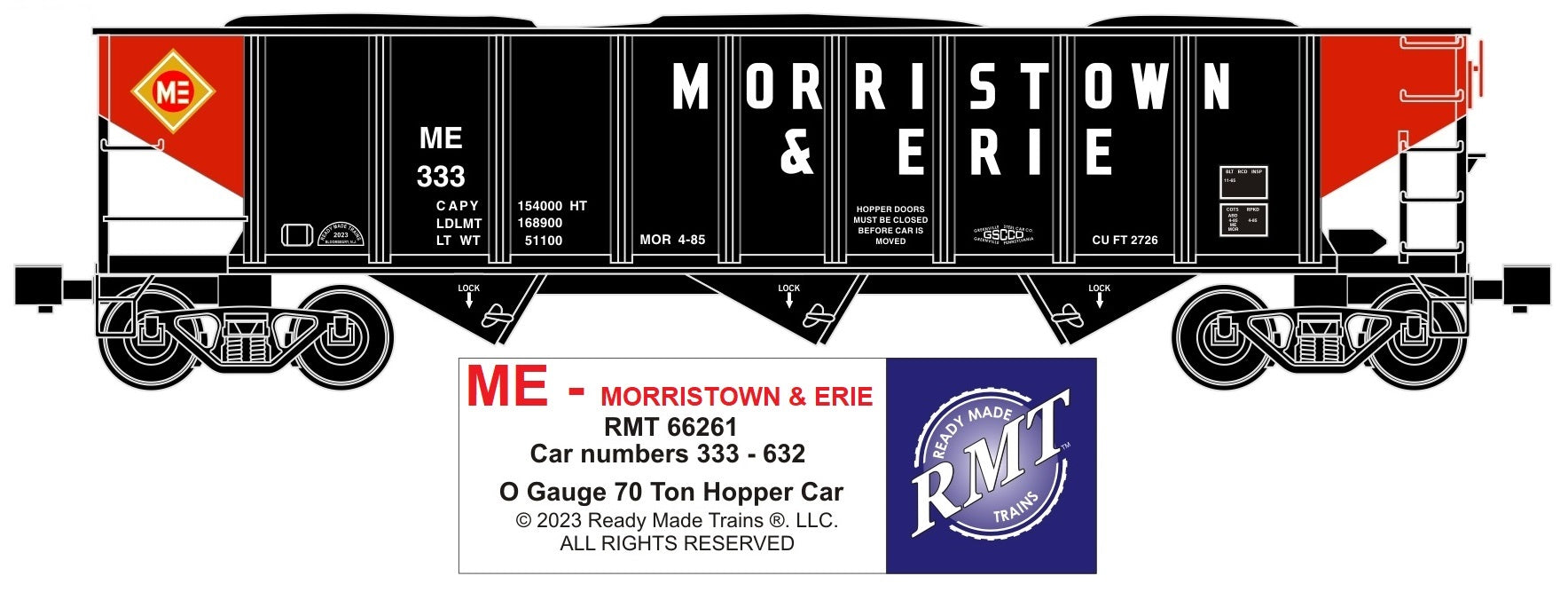 Ready Made Trains RMT-66261-3 - 70 Ton 3-Bay Coal Hopper Car "Morristown & Erie"