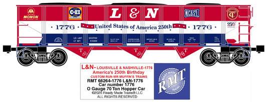 Ready Made Trains RMT-66264-1776 - 70 Ton 3-Bay Coal Hopper Car "Louisville &amp; Nashville" #1776 w/ Load - Custom Run for MrMuffin'sTrains