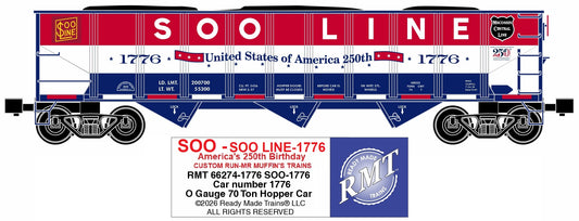 Ready Made Trains RMT-66274-1776 - 70 Ton 3-Bay Coal Hopper Car "Soo Line" #1776 w/ Load - Custom Run for MrMuffin'sTrains