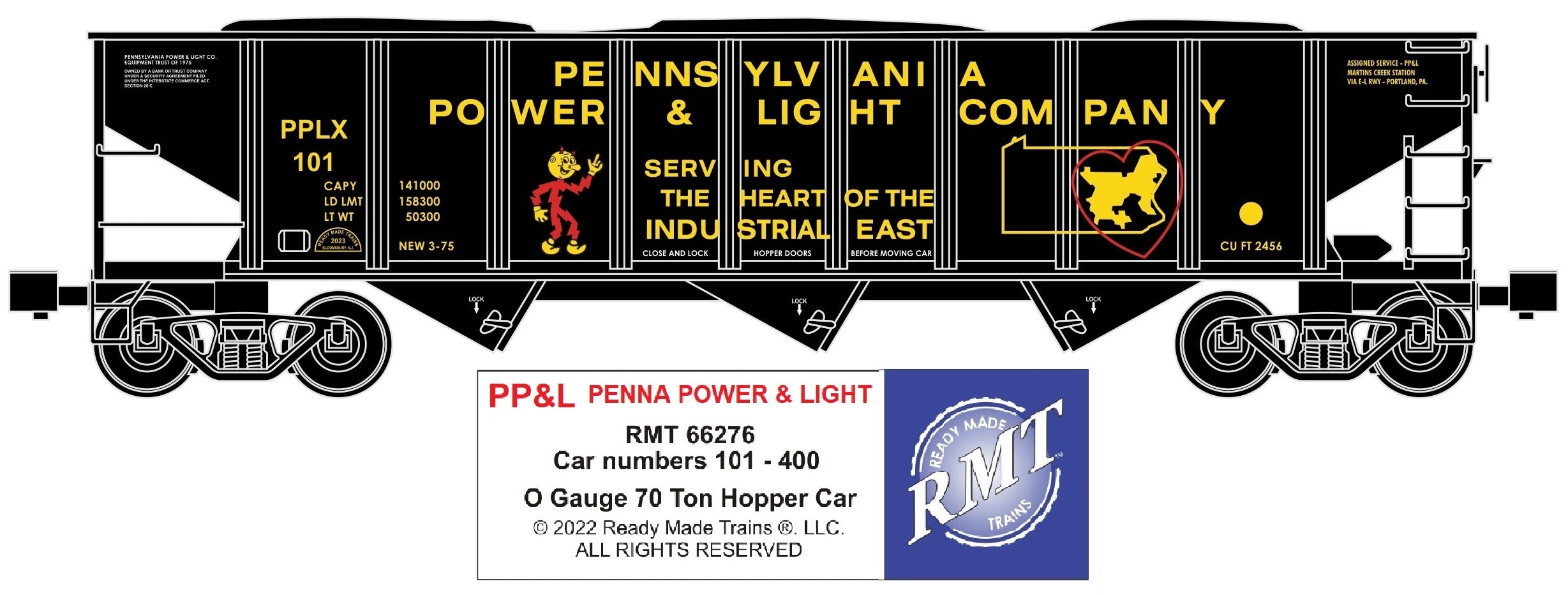 Ready Made Trains RMT-66276 - 70 Ton 3-Bay Coal Hopper Car "Pennsylvania" w/ Load (Power & Light Company)