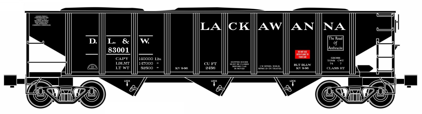Ready Made Trains RMT-66280 - 70 Ton 3-Bay Coal Hopper Car "Lackawanna"