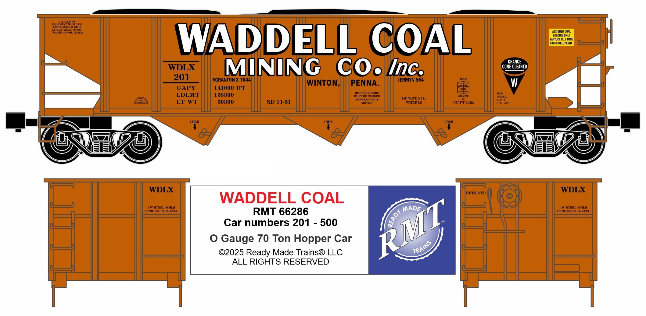 Ready Made Trains RMT-66286 - 70 Ton 3-Bay Coal Hopper Car "Waddell"