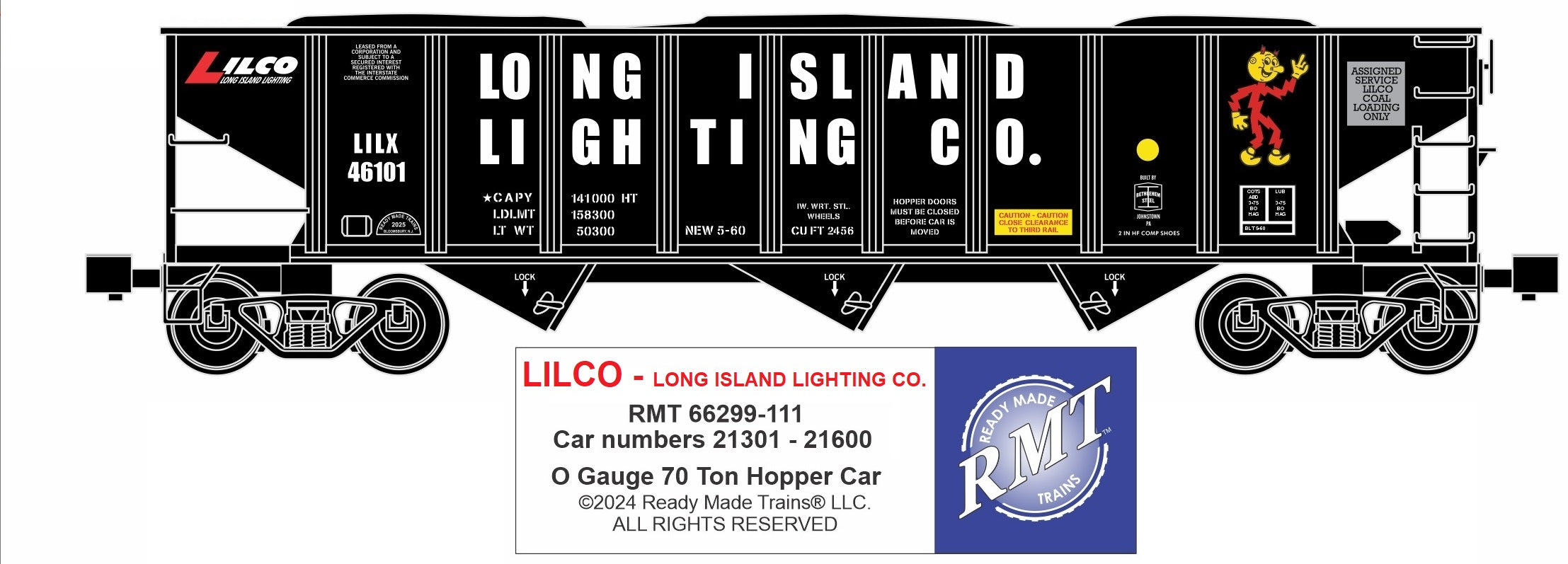 Ready Made Trains RMT-66299-111 - 70 Ton 3-Bay Coal Hopper Car "Long Island" w/ Load (Lighting Co.) - MrMuffin'sTrains