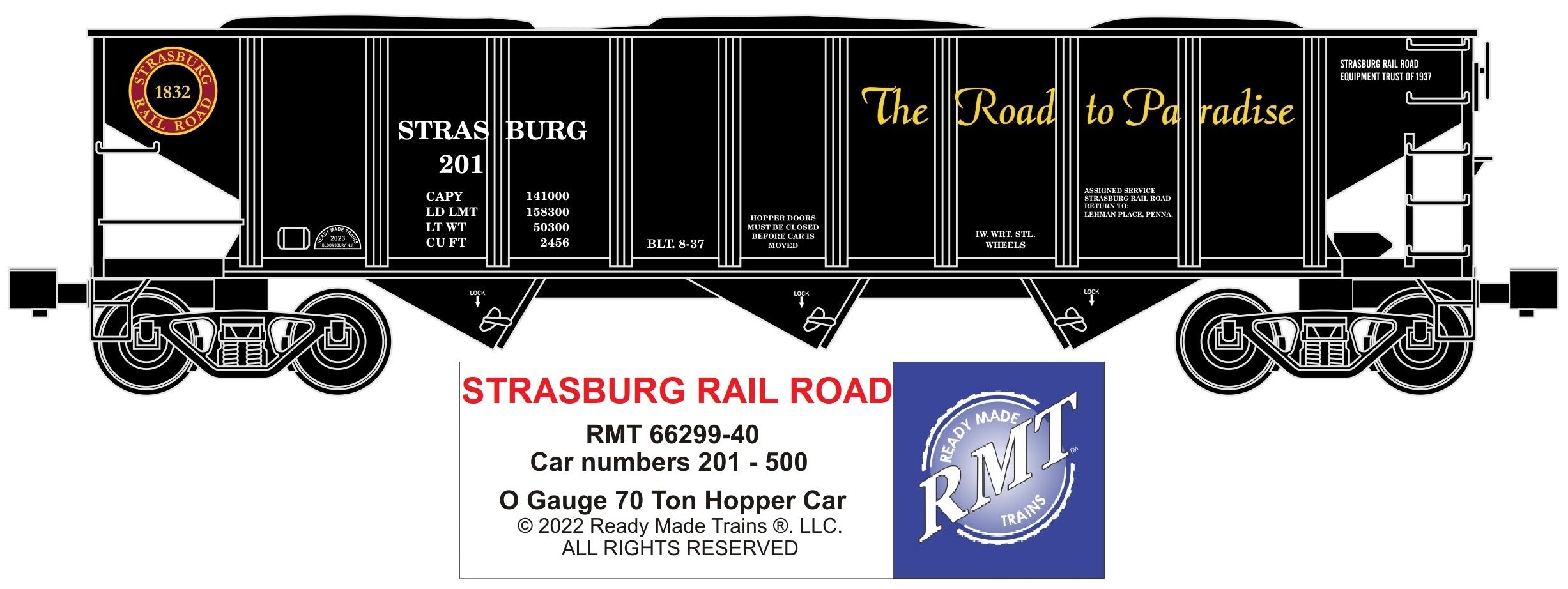 Ready Made Trains RMT-66299-40 - 70 Ton 3-Bay Coal Hopper Car "Strasburg" w/ Load