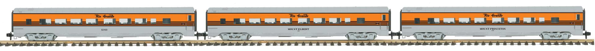 MTH 70-65042 - RailKing One Gauge - Streamlined Passenger Car Set "Denver & Rio Grande" (Smooth) 3-Car