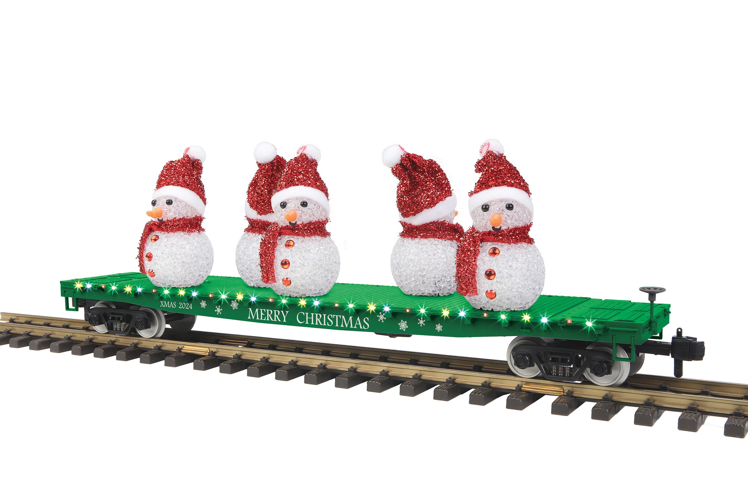 MTH 70-76070 - Flat Car "Christmas" #2024 w/ Lighted Snowmen (Green)