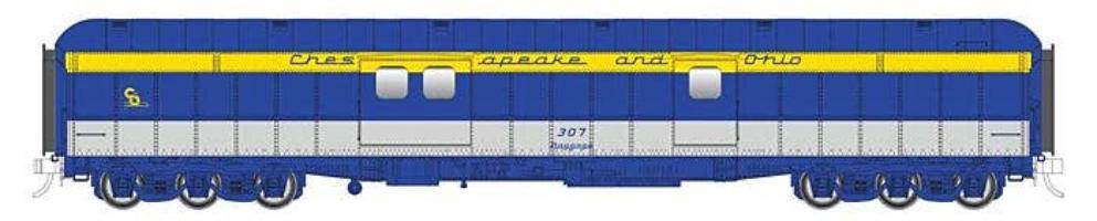 Walthers HO 920-17504 - Proto - 70' Heavyweight Baggage Car "Chesapeake & Ohio" #307 (Tri-Color)