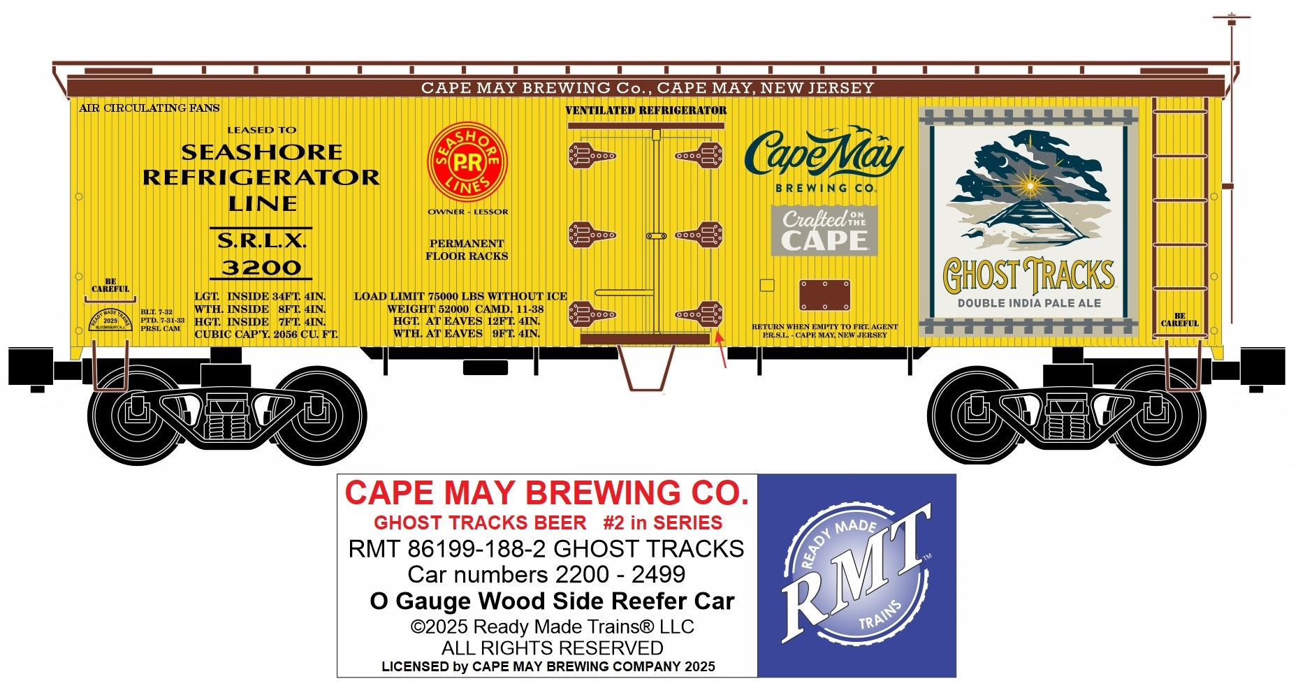 Ready Made Trains RMT-86199-188-2 - 36' Woodside Reefer Car "Cape May" (Ghost Tracks Beer)