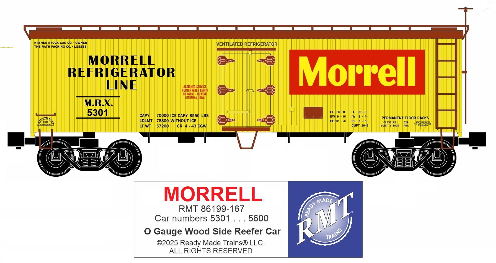 Ready Made Trains RMT-86199-167 - 36' Woodside Reefer Car "Morrell"