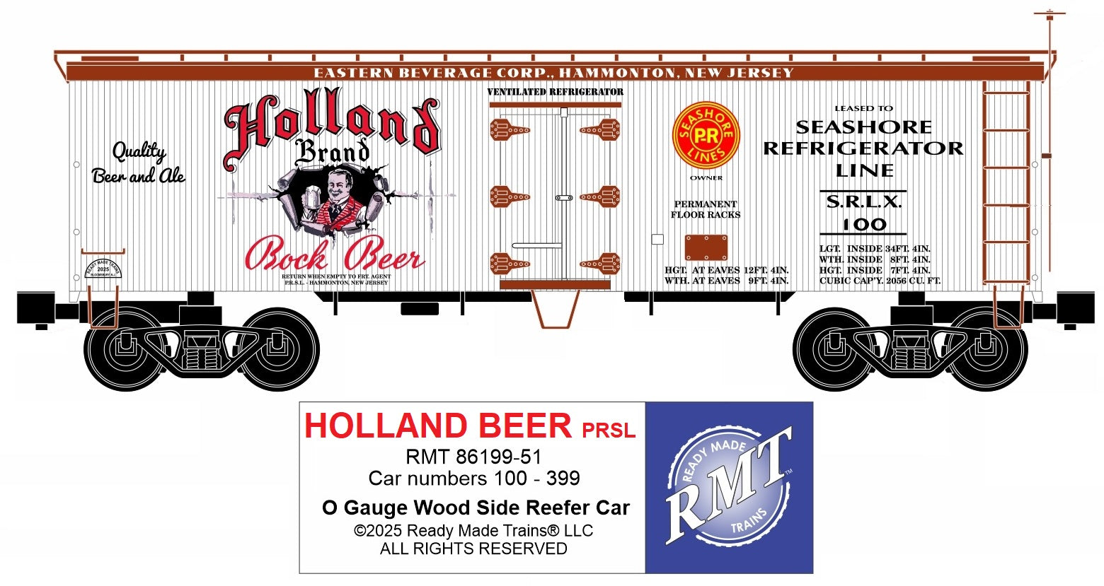 Ready Made Trains RMT-86199-51 - 36' Woodside Reefer Car "Holland Beer"