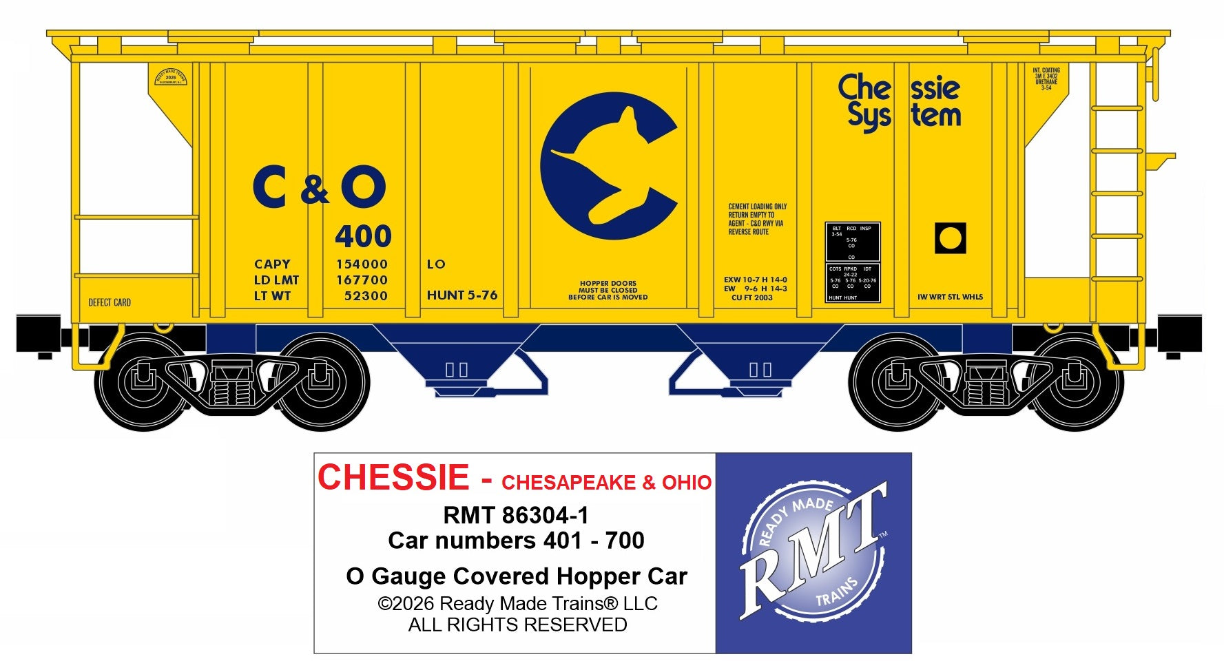 Ready Made Trains RMT-86304-1 - 2-Bay Covered Hopper Car "Chesapeake & Ohio" (Chessie)