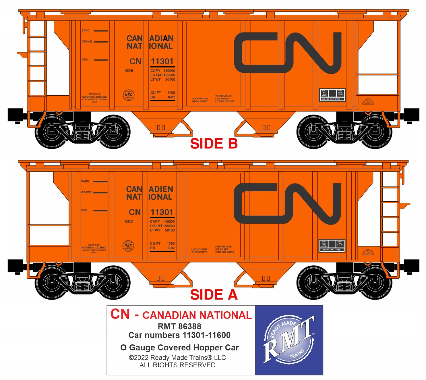 Ready Made Trains RMT-86388 - 2-Bay Covered Hopper Car "Canadian National"