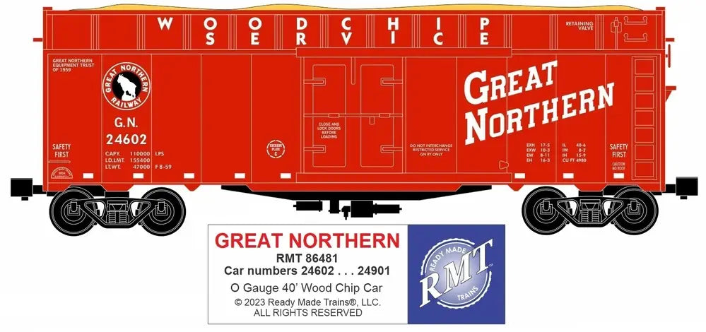 Ready Made Trains RMT-86481 - 40' Woodchip Car "Great Northern"