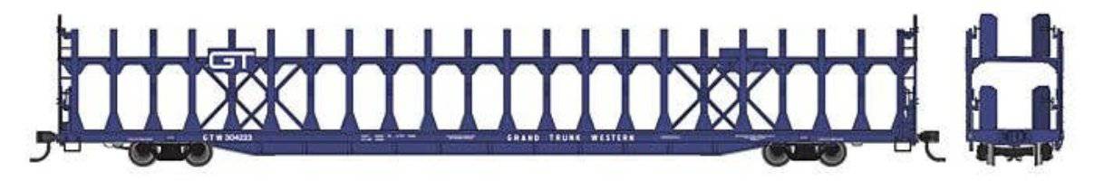 Walthers HO 910-8033 - Mainline - 89' Flatcar w/ Bi-Level Open Auto Rack "Grand Trunk Western" #304223