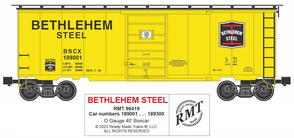 Ready Made Trains RMT-96419 - 40" PS-1 Boxcar "Bethlehem Steel"