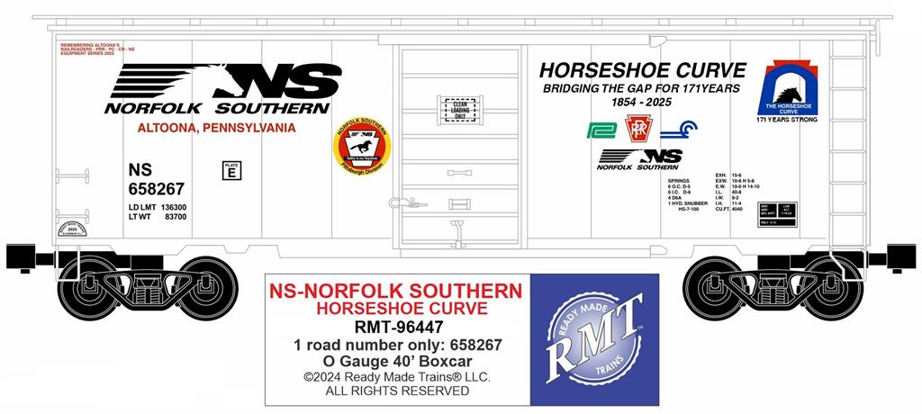 Ready Made Trains RMT-96447 - 40" PS-1 Box Car "Norfolk Southern" (Horseshoe Curve)