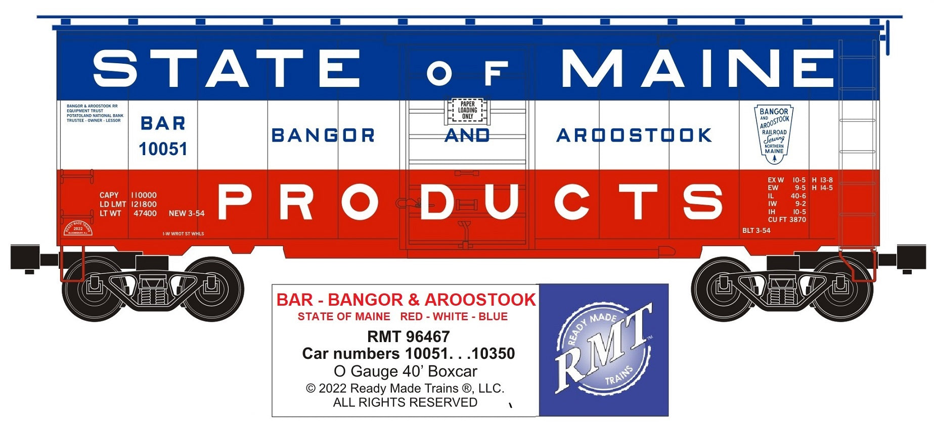 Ready Made Trains RMT-96467 - 40" PS-1 Boxcar "Bangor & Aroostook" (State of Maine)