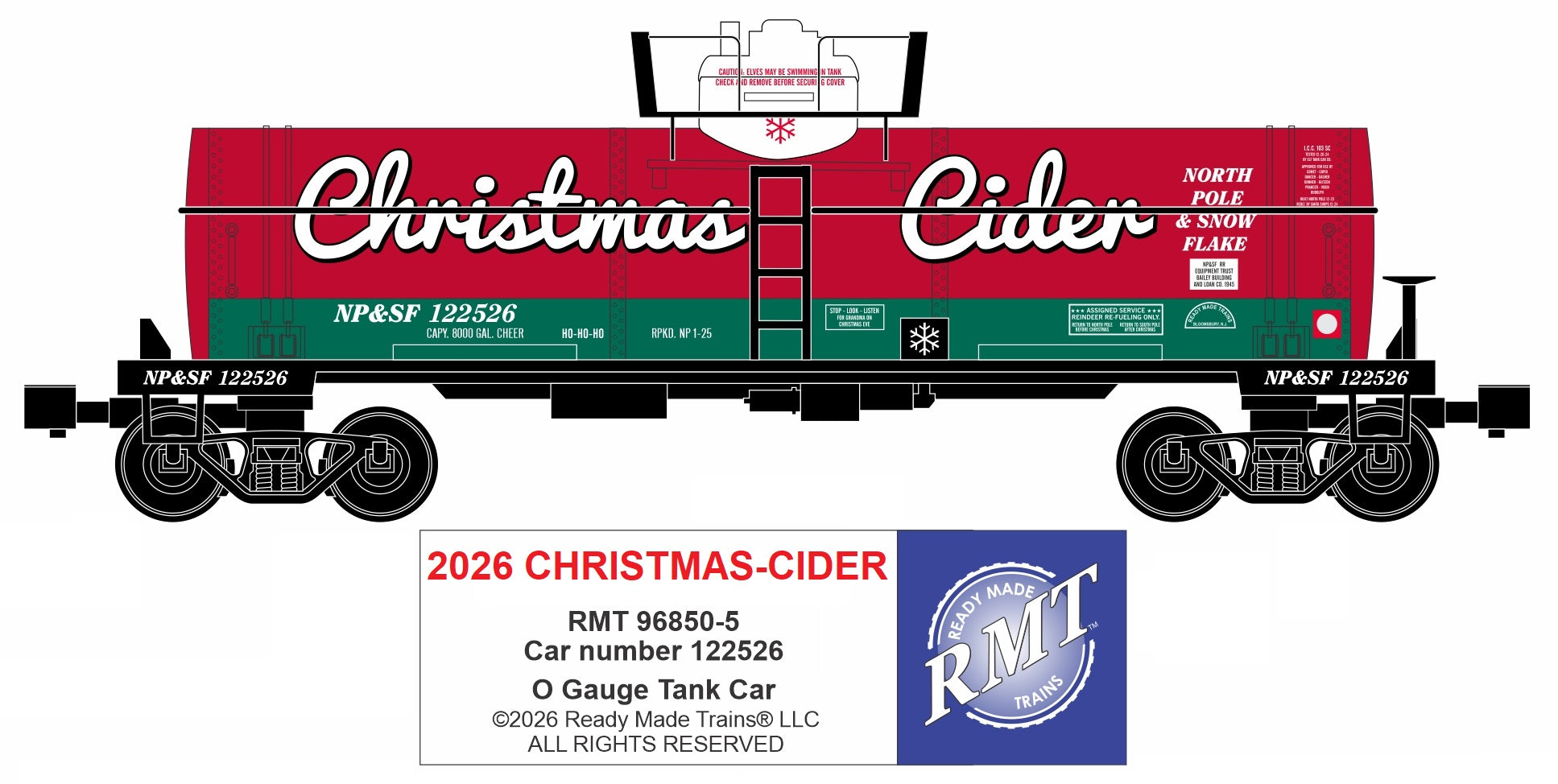 Ready Made Trains RMT-96850-5 - 8000 Gallon Single Dome Tank Car "Christmas Cider" #122526