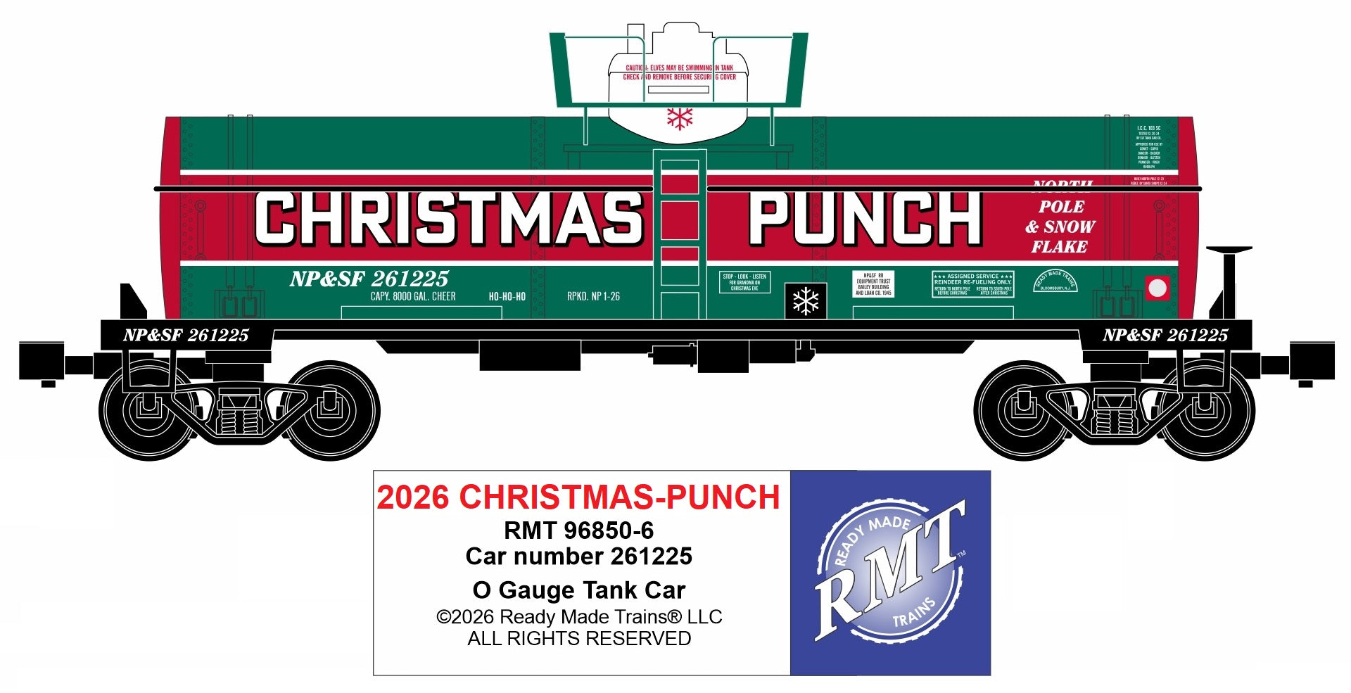 Ready Made Trains RMT-96850-6 - 8000 Gallon Single Dome Tank Car "Christmas Punch" #261225
