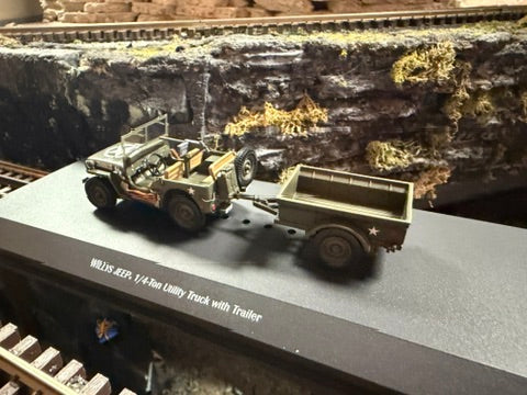 Atlas O 3002658 - Willys Jeep 1/4-Ton Utility Truck w/ Trailer 1/43