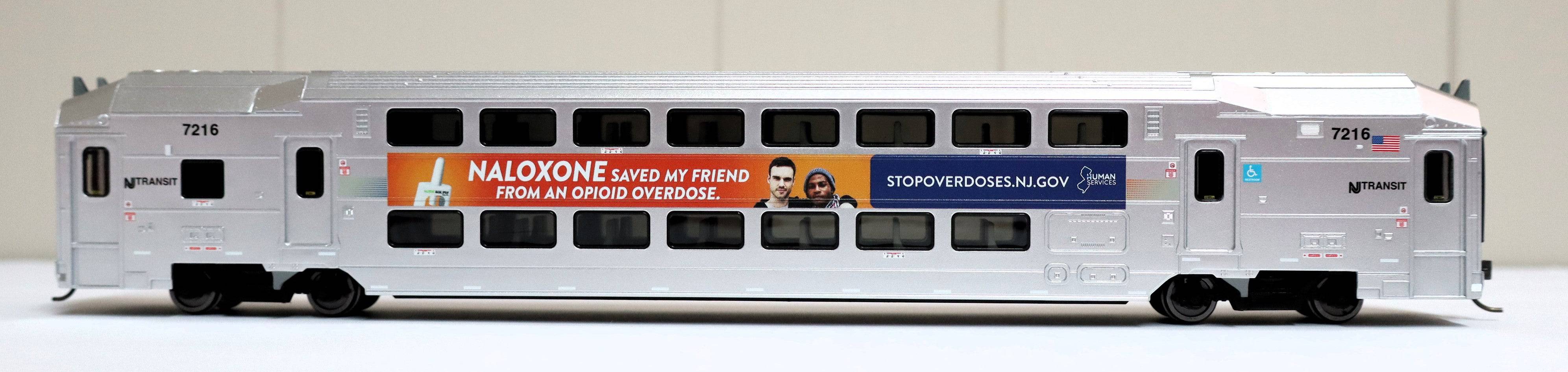 Atlas HO 20007479 - Master - Multi-Level Trailer w/ Toilet "NJ Transit" #7216 (DHS Naloxone Wrap)