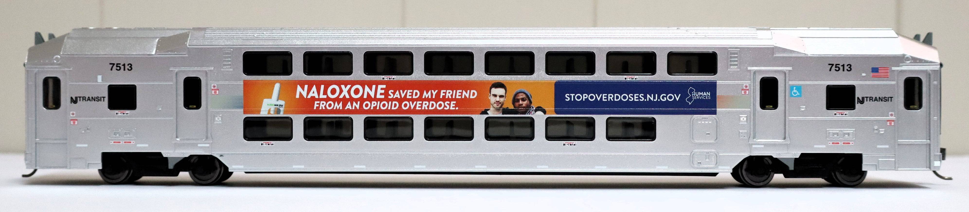 Atlas HO 20007481 - Master - Multi-Level Trailer "NJ Transit" #7513 (DHS Naloxone Wrap)