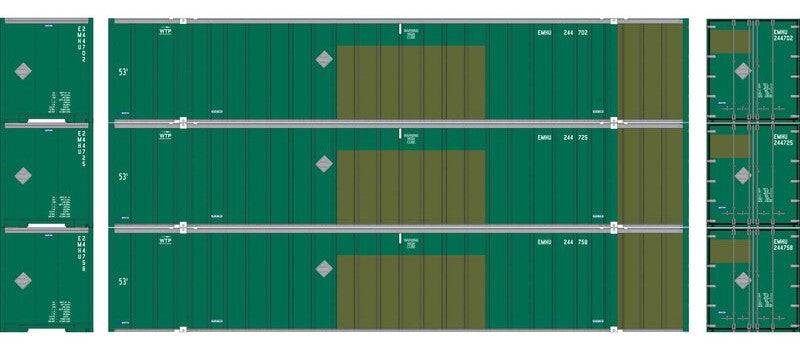 Athearn HO ATHN-2322 - 53' Stoughton Container "EMHU"  (3 Car Set)